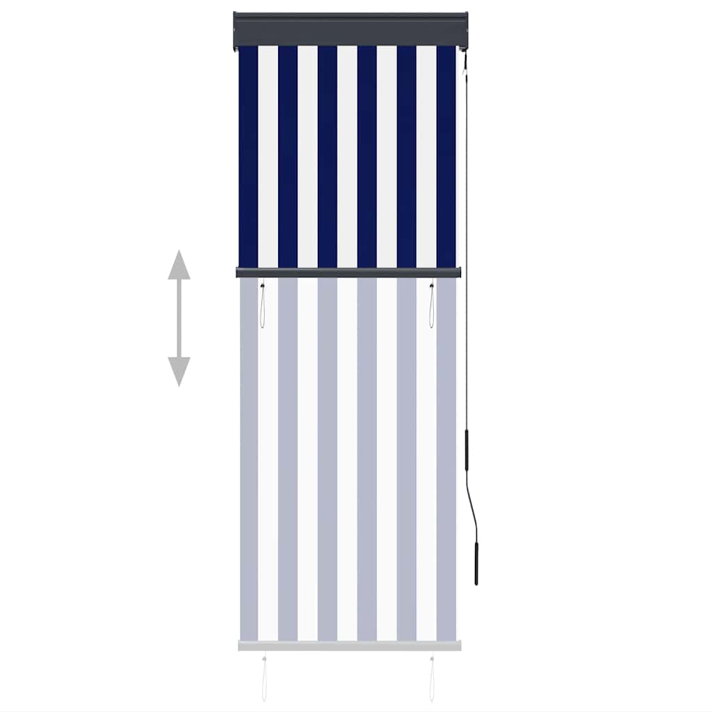 Udendørs rullegardin 60 x 250 cm blå og hvid