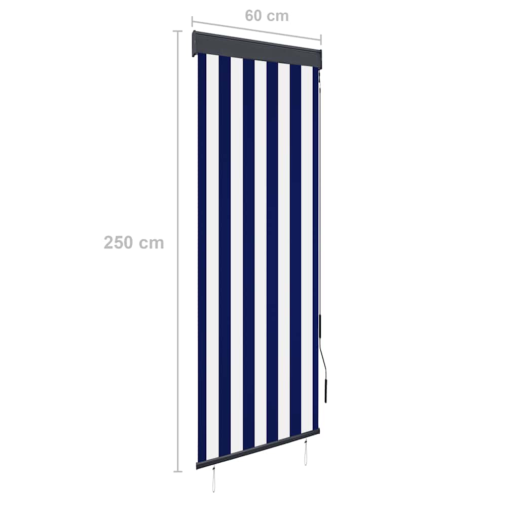 Udendørs rullegardin 60 x 250 cm blå og hvid