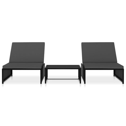 Outdoor-Lehnstühle 2 Stk. mit Tisch Schwarz Poly-Rattan