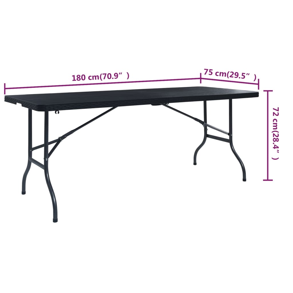 Havebord Sammenklappeligt Sort 180×75×72 cm HDPE Rattan Look
