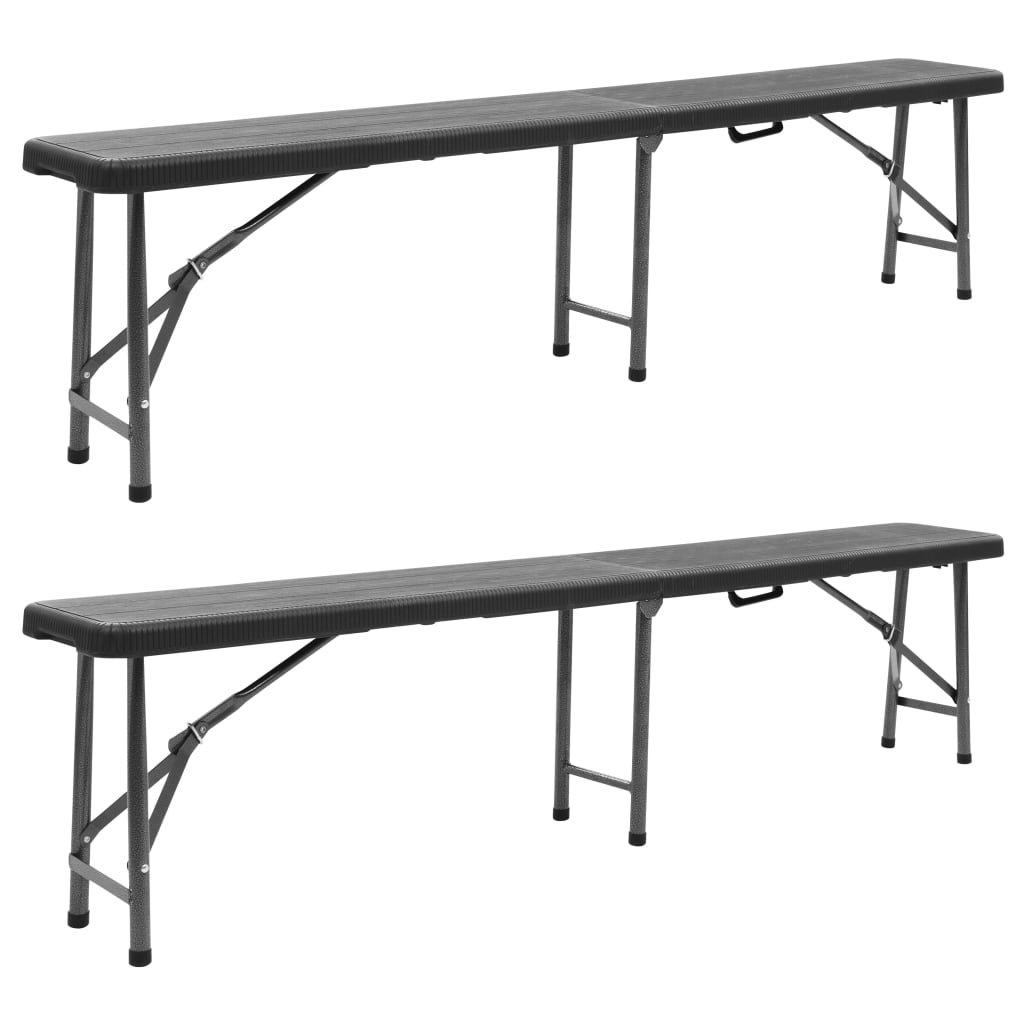 Sammenklappelige havebænke 2 stk 180 cm HDPE Sort