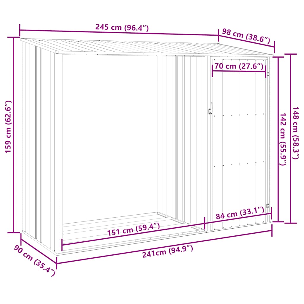 Havebrænde Opbevaring Grå 245x98x159 cm Galvaniseret Stål