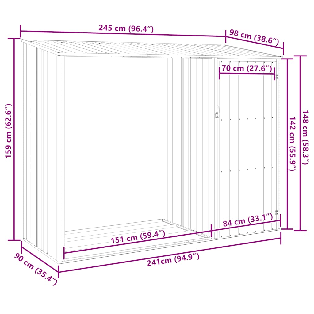 Havebrænde Opbevaring Brun 245x98x159 cm Galvaniseret Stål