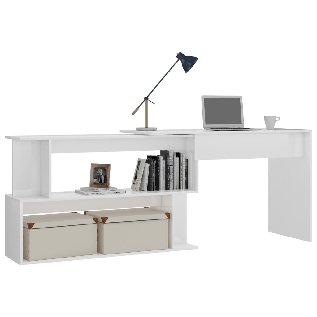 Hjørne Skrivebord Højglans Hvid 200x50x76 cm Træmateriale