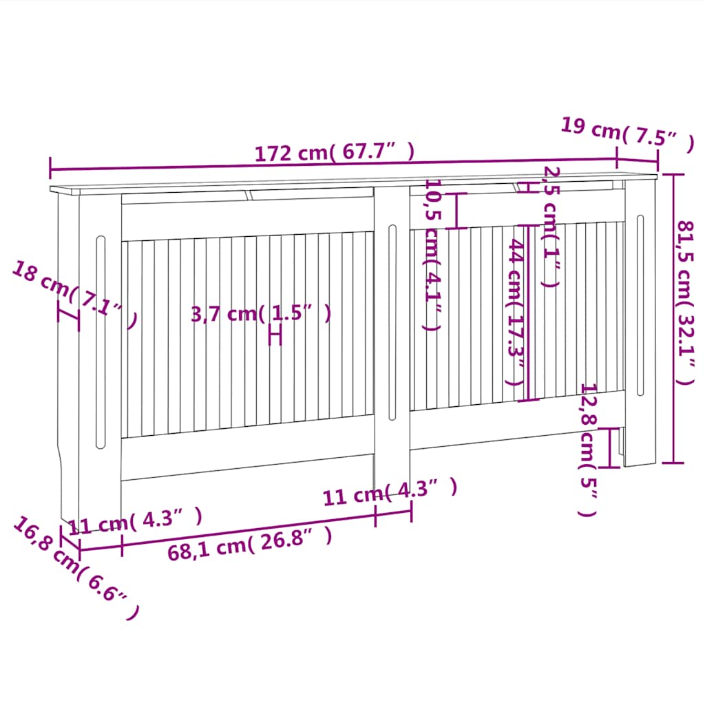Heizkörperverkleidung 172x19x81,5 cm MDF