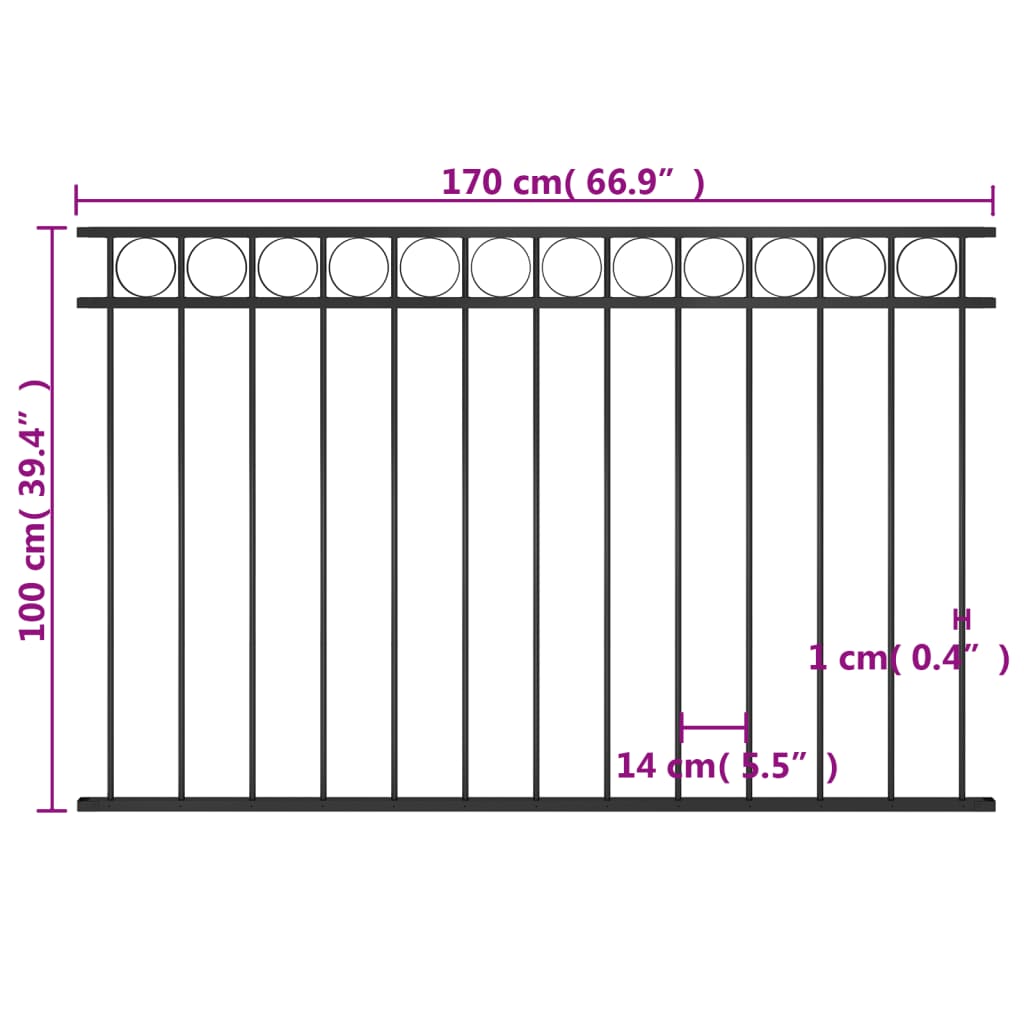 Zaunelement Stahl 1,7 x 1 m Schwarz