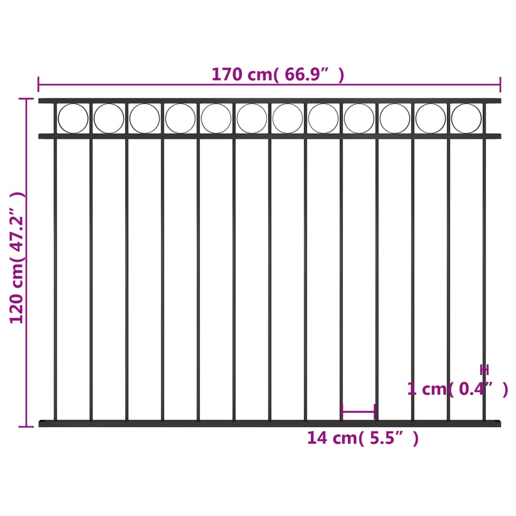 Zaunelement Stahl 1,7x1,2 m Schwarz