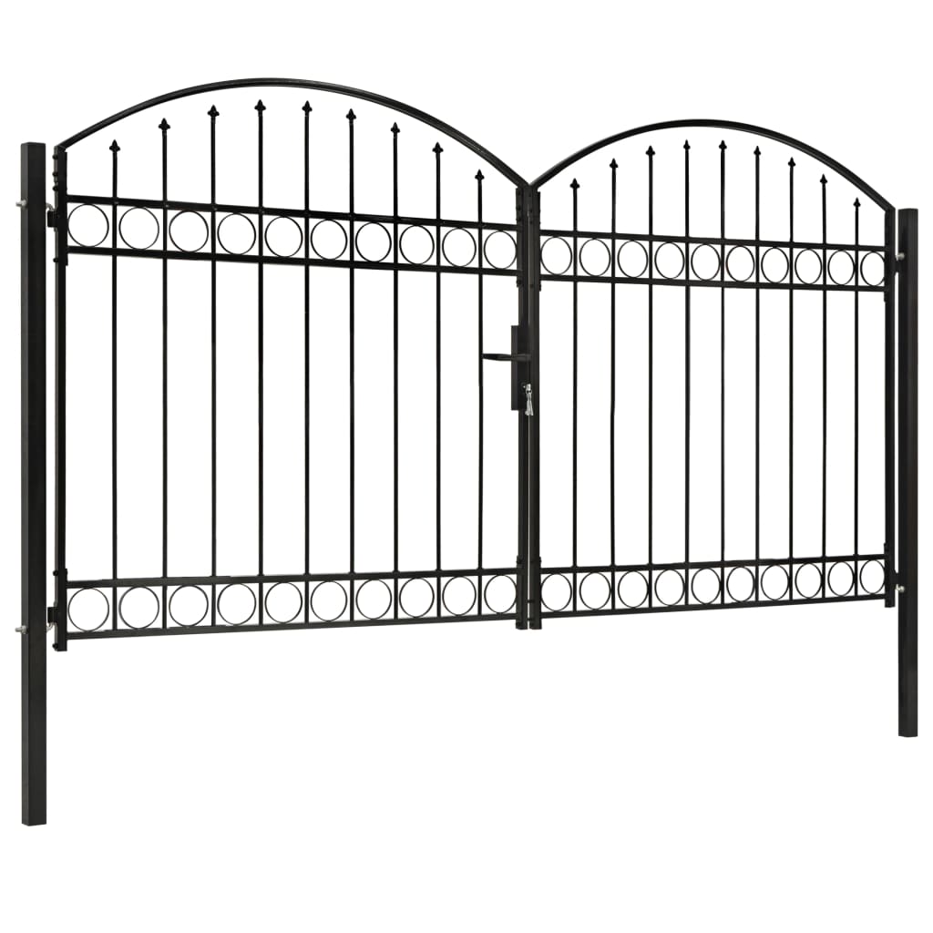 Hegnslåge Dobbeltfløjet Buet Top Stål 300x175 cm Sort