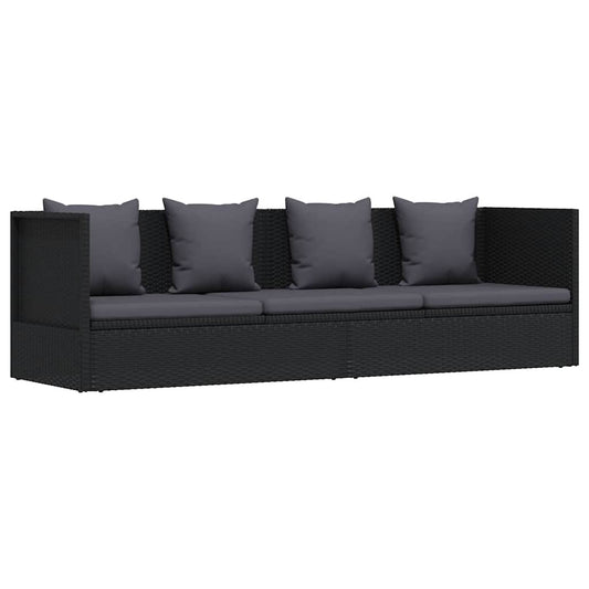 Garten-Sofabett mit Kissen Poly Rattan Schwarz