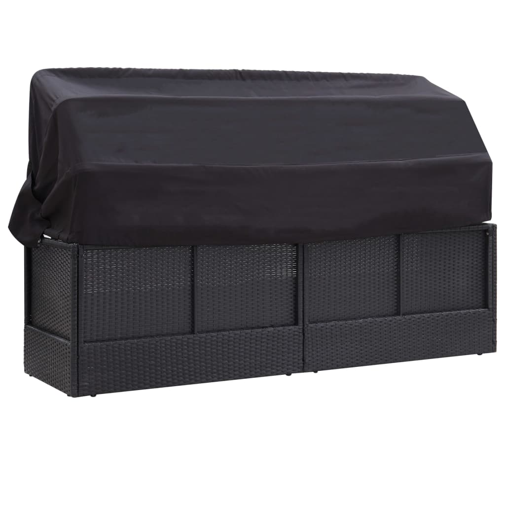 Udendørs sovesofa med tag Poly-Rattan Sort