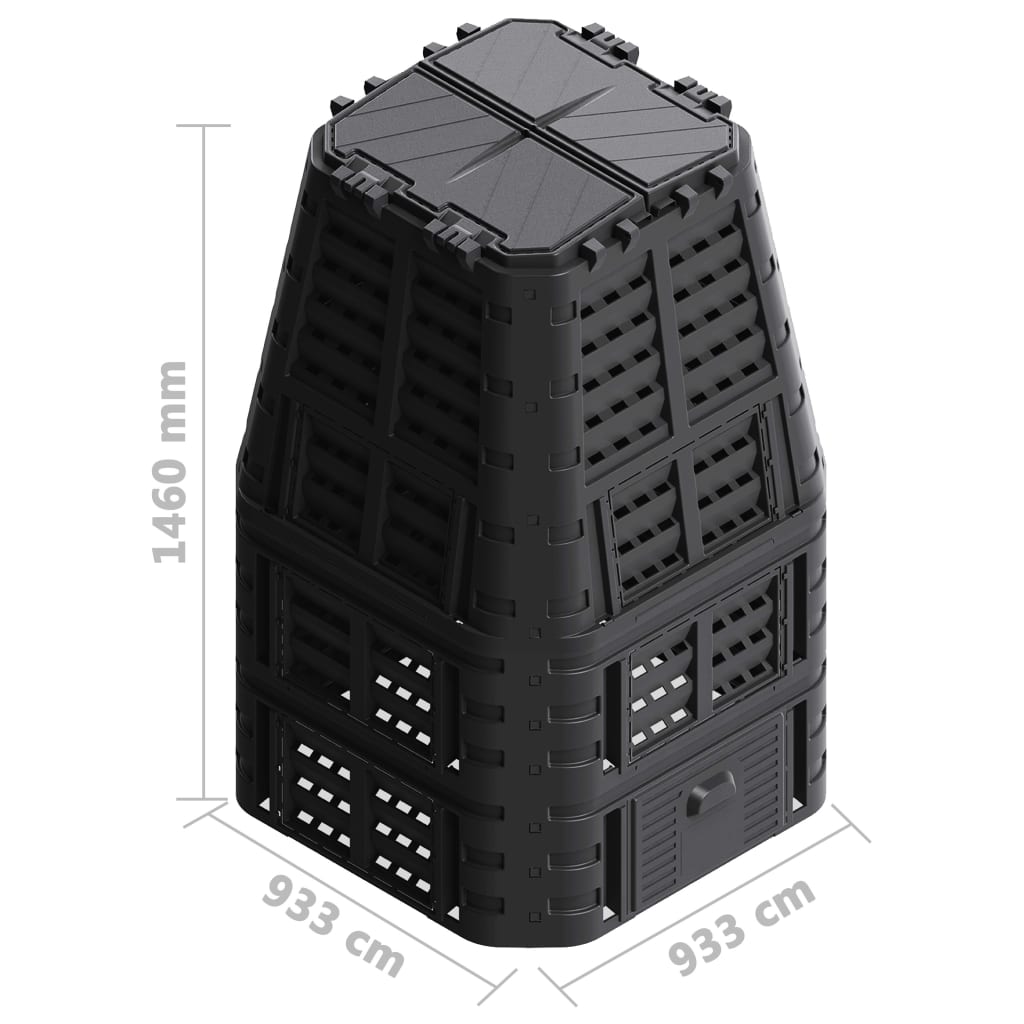 Havekompostor Sort 93,3x93,3x146 cm 1000 L