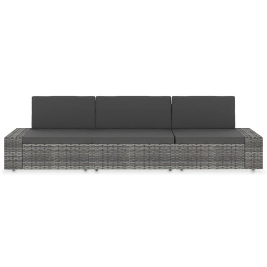 Modulares 3-Sitzer-Sofa Poly Rattan Grau