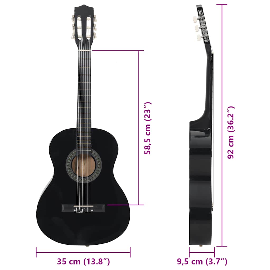 Klassikgitarre für Anfänger und Kinder Schwarz 3/4 36"
