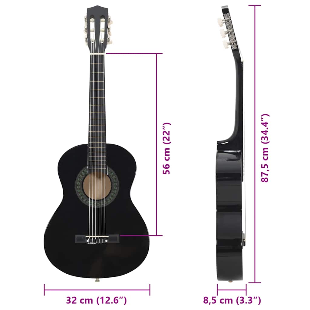 Klassikgitarre für Anfänger und Kinder Schwarz 1/2 34"