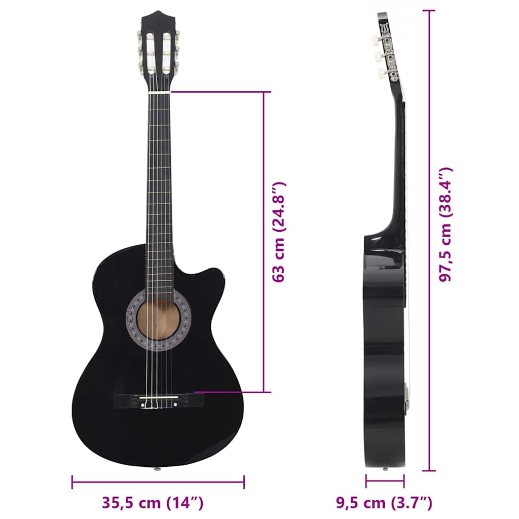 Westerngitarre Cutaway mit 6 Saiten Schwarz 38"