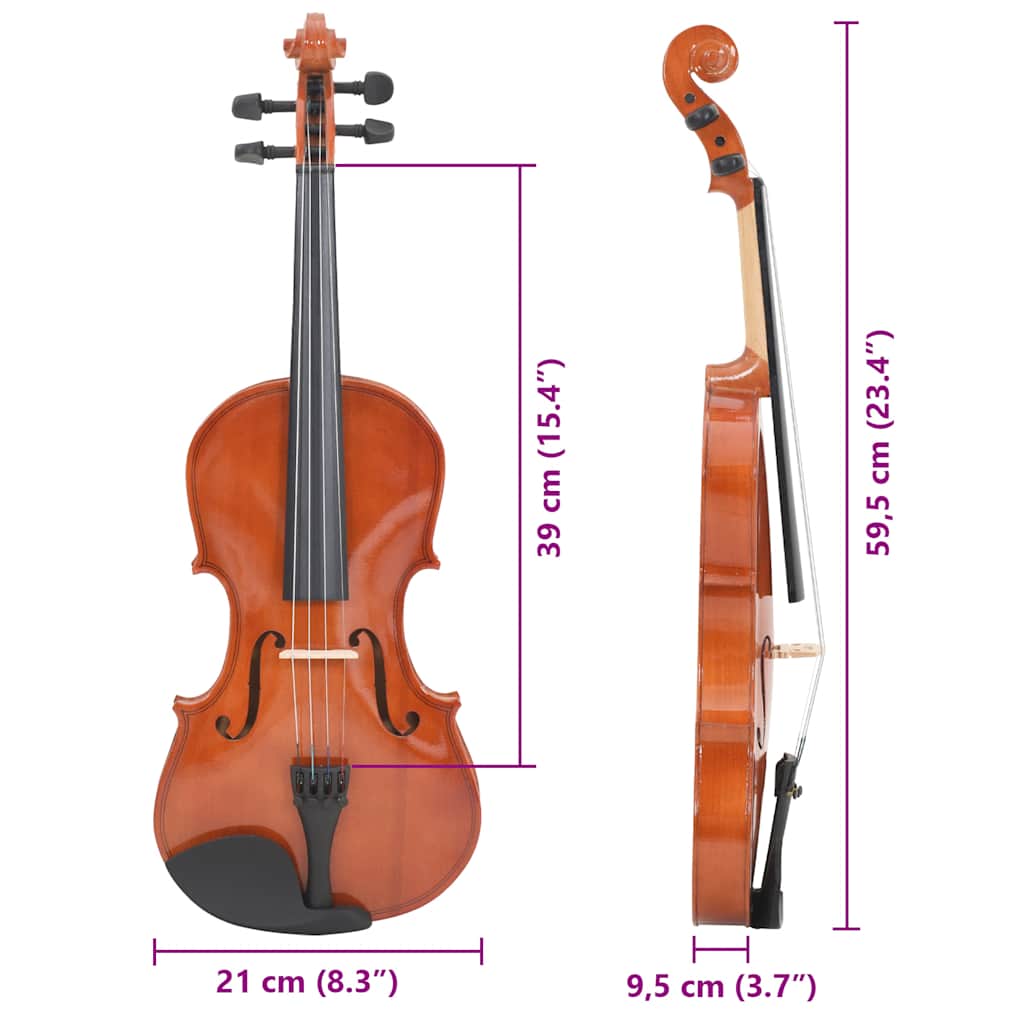Violine Komplettset mit Bogen und Kinnhalter Dunkles Holz 4/4