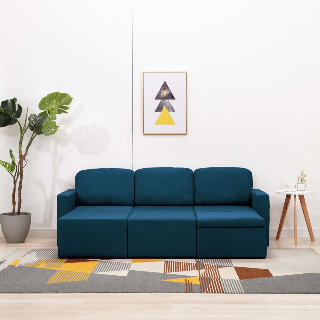 Modulares 3-Sitzer-Schlafsofa Blau Stoff
