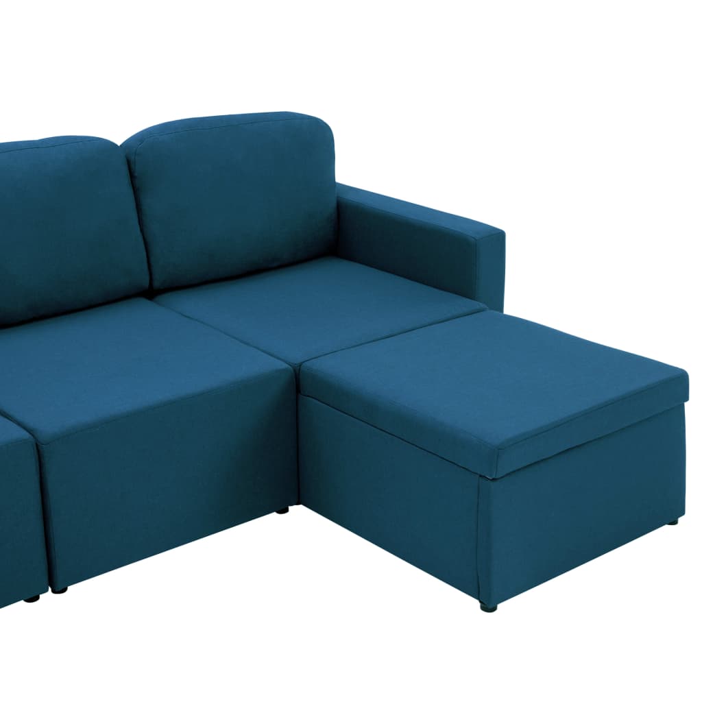 Modulares 3-Sitzer-Schlafsofa Blau Stoff