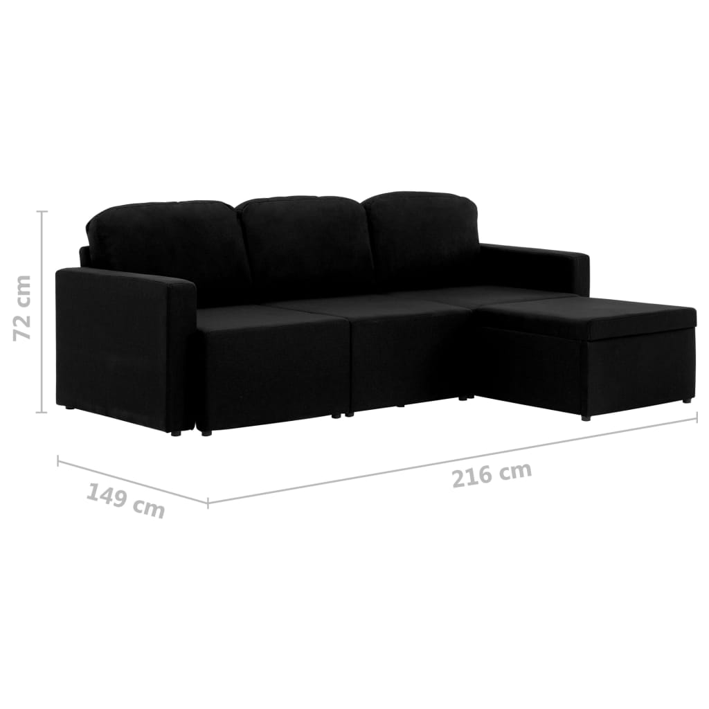 Modulares 3-Sitzer-Schlafsofa Schwarz Stoff