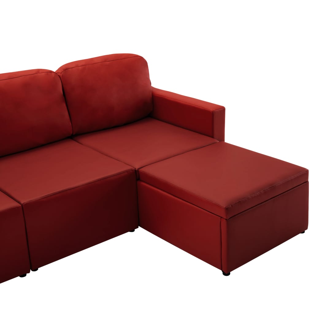Modulares 3-Sitzer Schlafsofa Weinrot Kunstleder