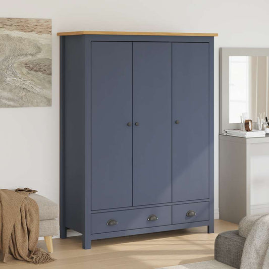 Kleiderschrank mit 3 Türen Hill Grau 127x50x170 cm Kiefernholz