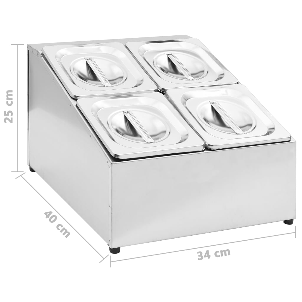 Gastronorm stativ med 4 GN 1/6 beholdere af rustfrit stål