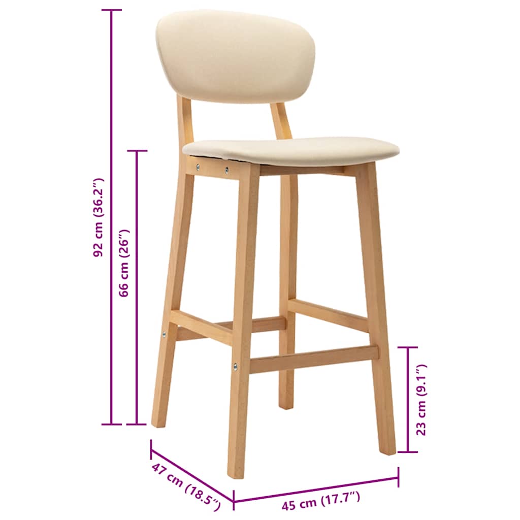Barhocker 2 Stk. Creme Stoff