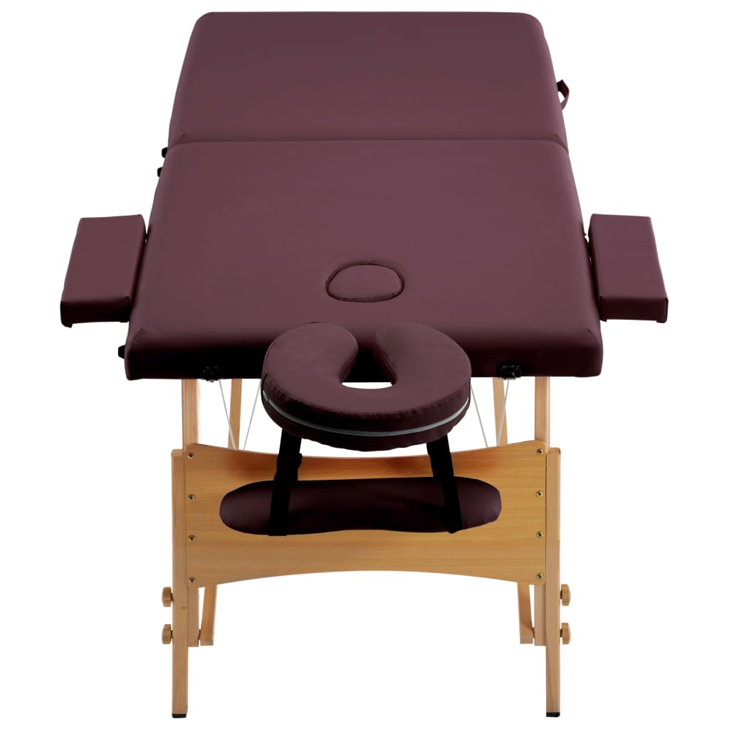 Massageliege Klappbar 2-Zonen mit Holzgestell Bordeaux-Lila