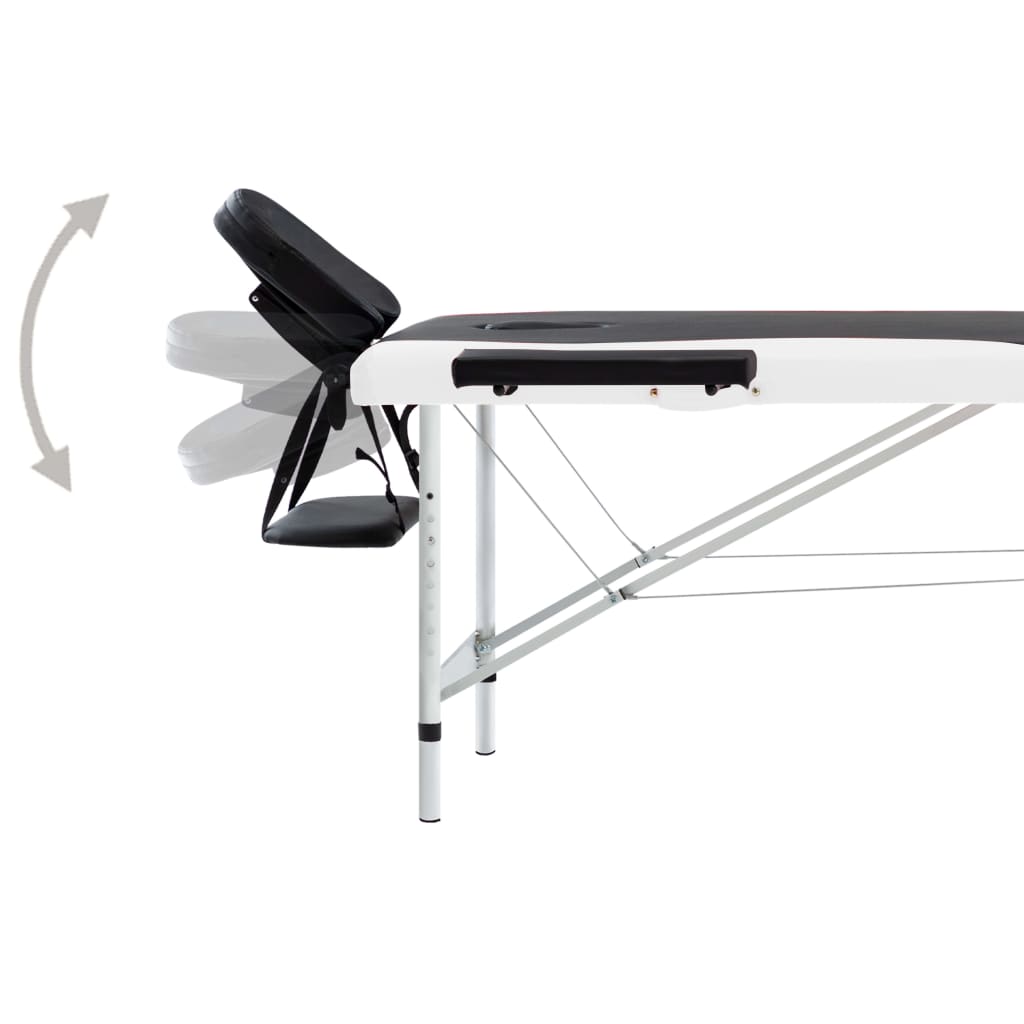 Massageliege Klappbar 2-Zonen Aluminiumgestell Schwarz und Weiß
