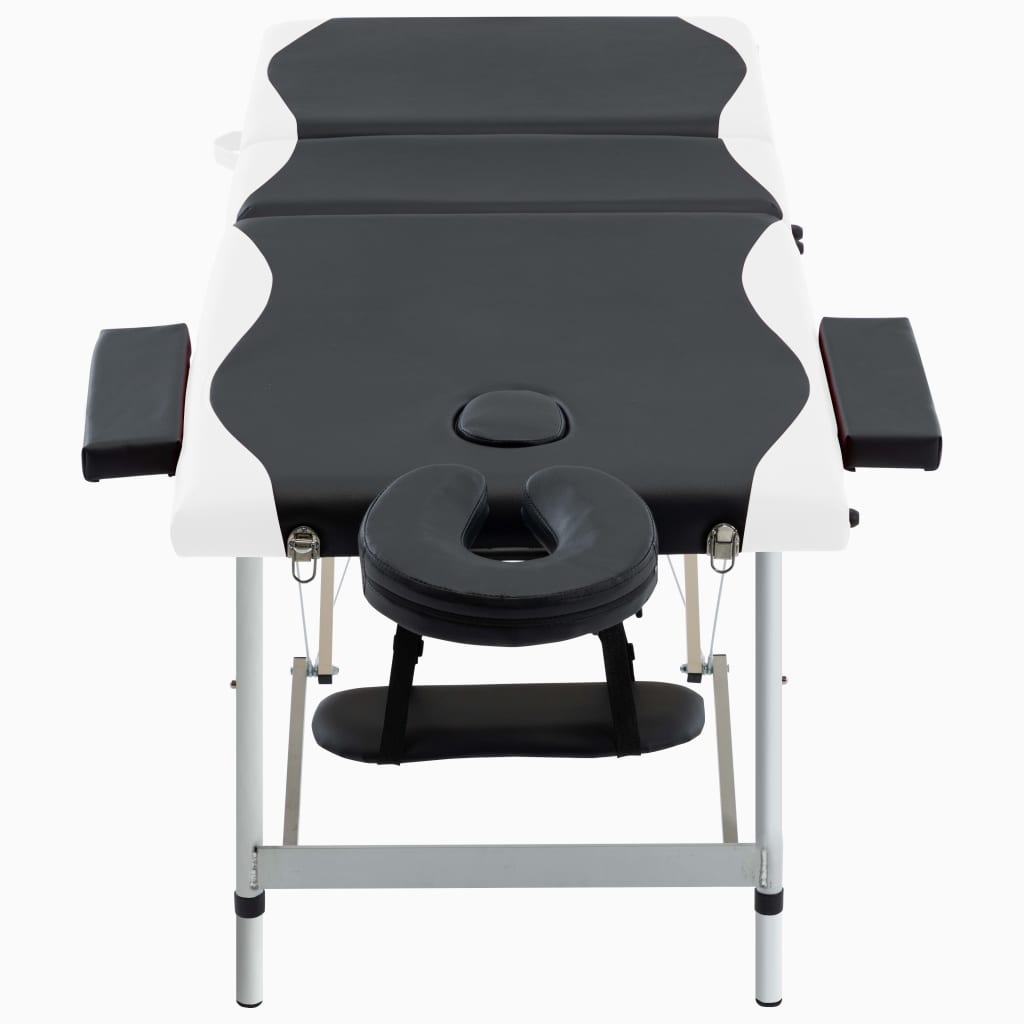 Massageliege Klappbar 3-Zonen Aluminiumgestell Schwarz und Weiß