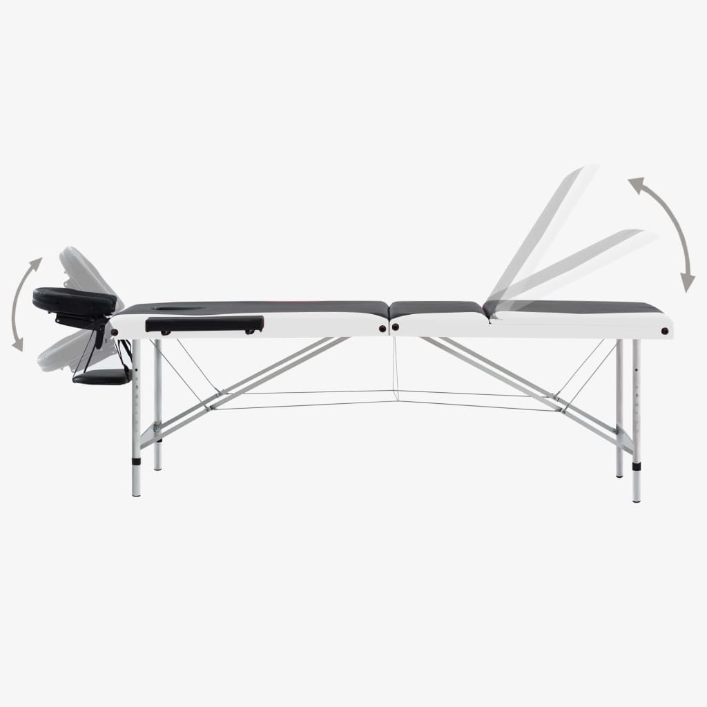 Massageliege Klappbar 3-Zonen Aluminiumgestell Schwarz und Weiß