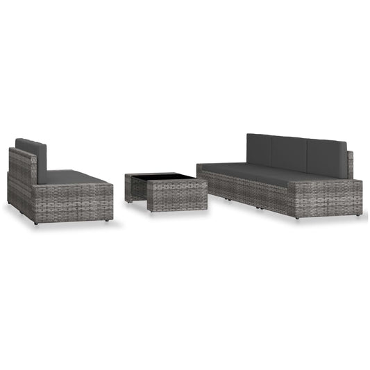 6-tlg. Garten-Lounge-Set Poly Rattan Grau