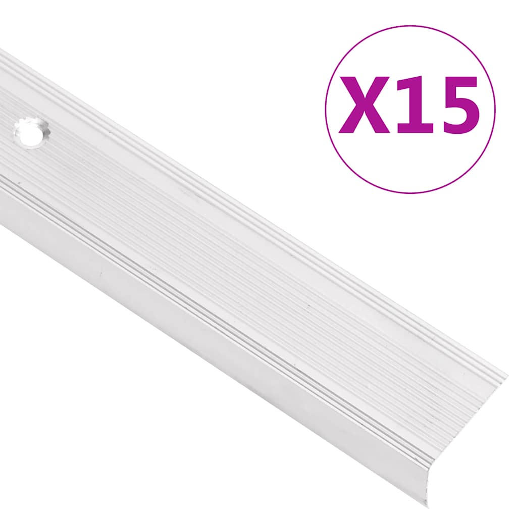 Trappekantprofiler i L-form 15 stk. Aluminium 90 cm Sølv