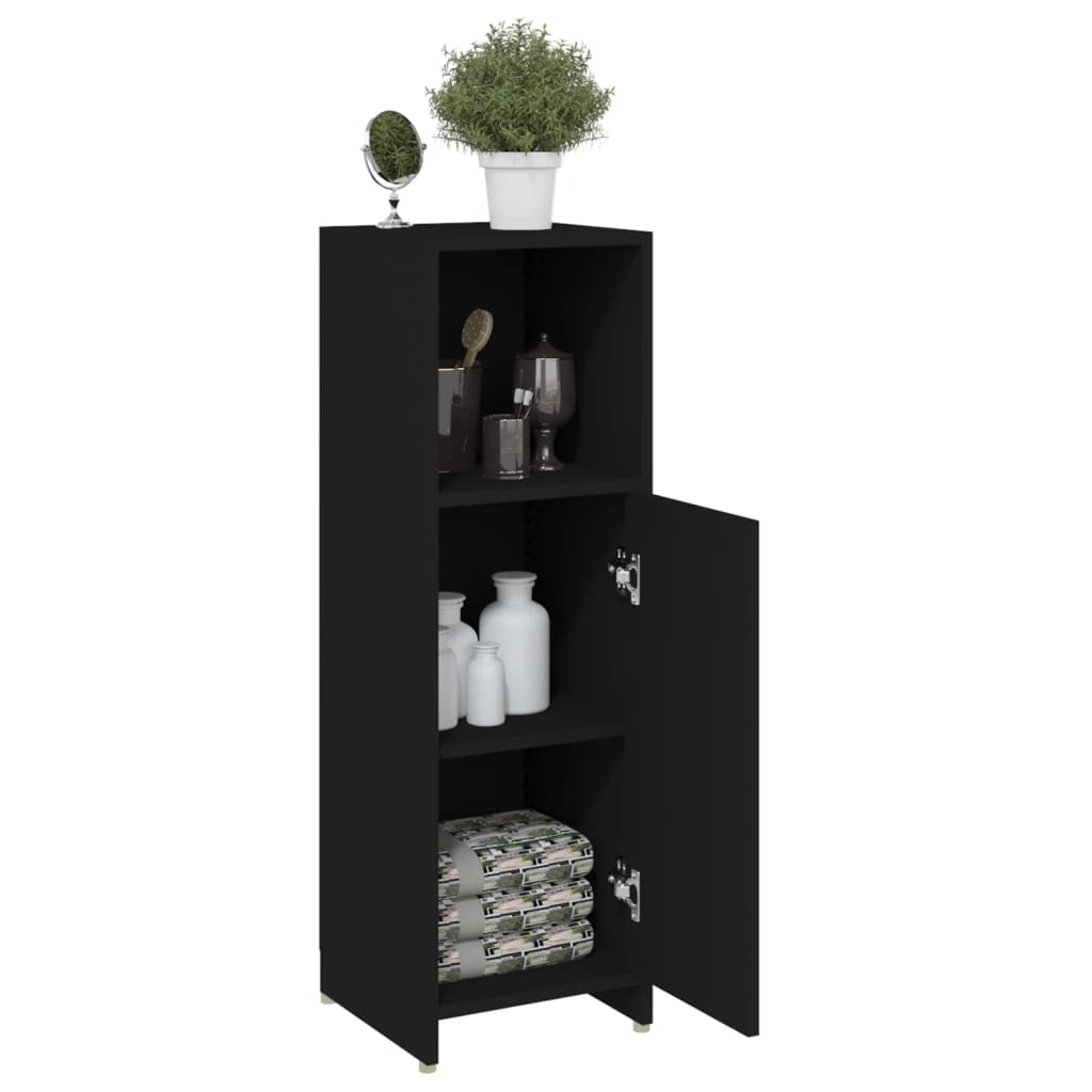 Badeværelsesskab Sort 30x30x95 cm Træ Materiale