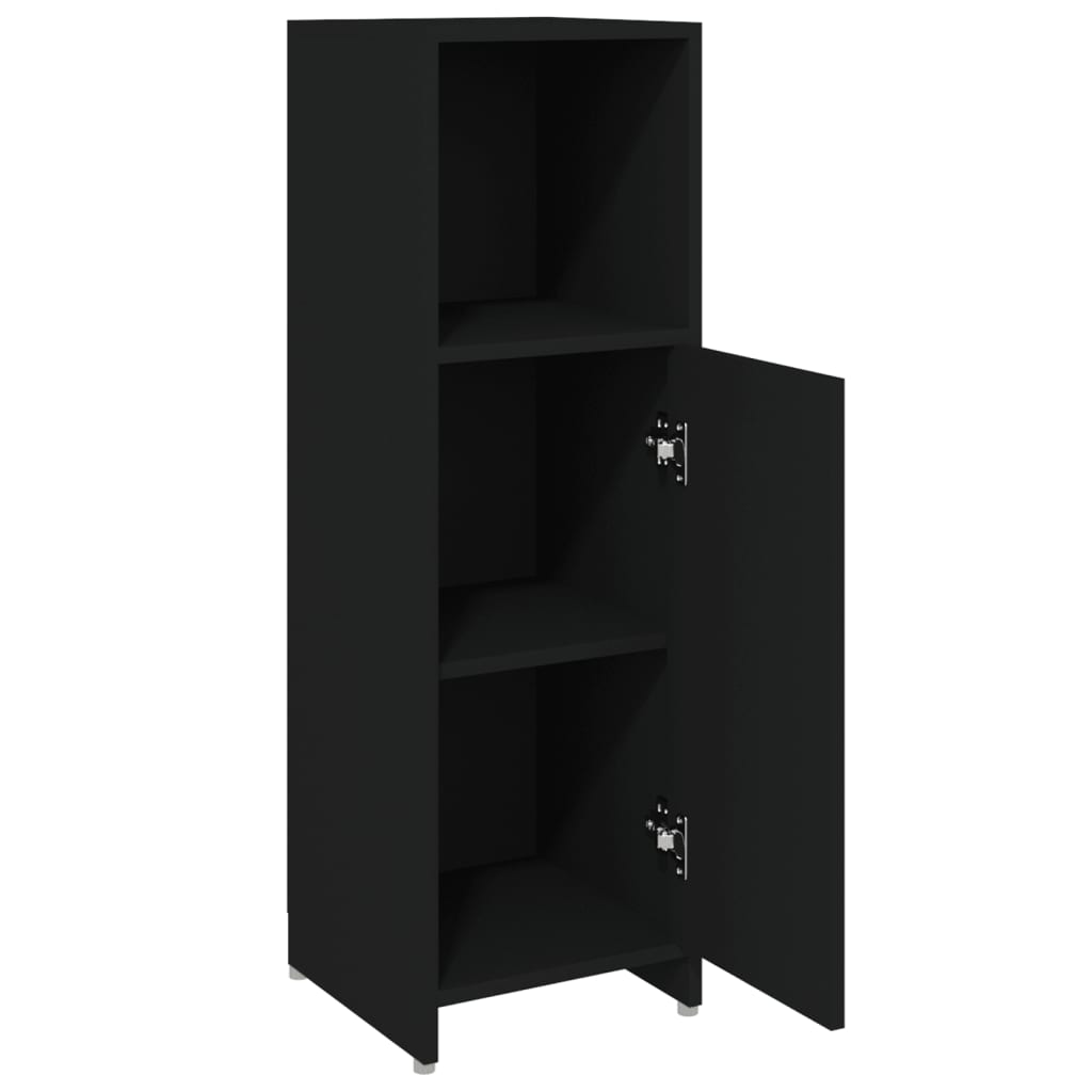 Badeværelsesskab Sort 30x30x95 cm Træ Materiale
