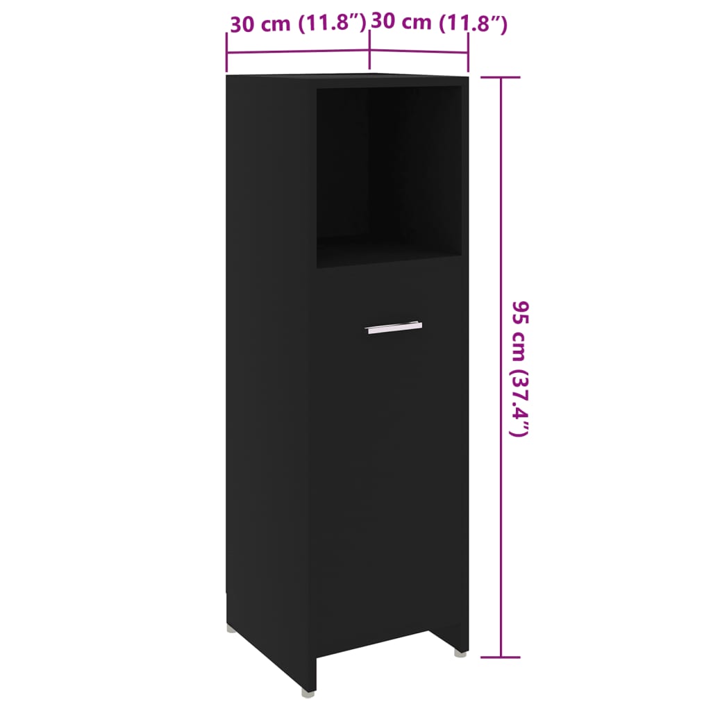 Badeværelsesskab Sort 30x30x95 cm Træ Materiale