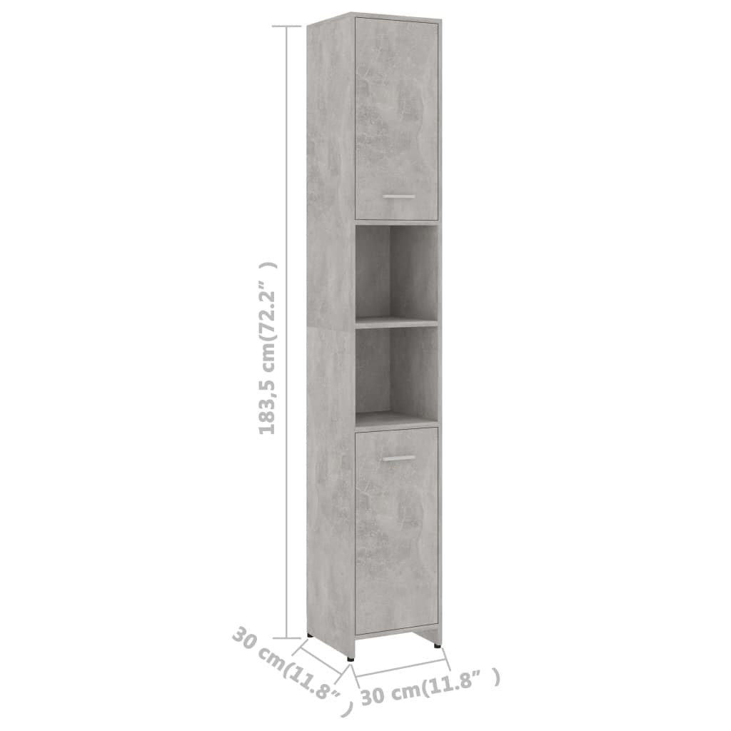 Badeværelsesskab Beton Grå 30x30x183,5 cm Træ Materiale
