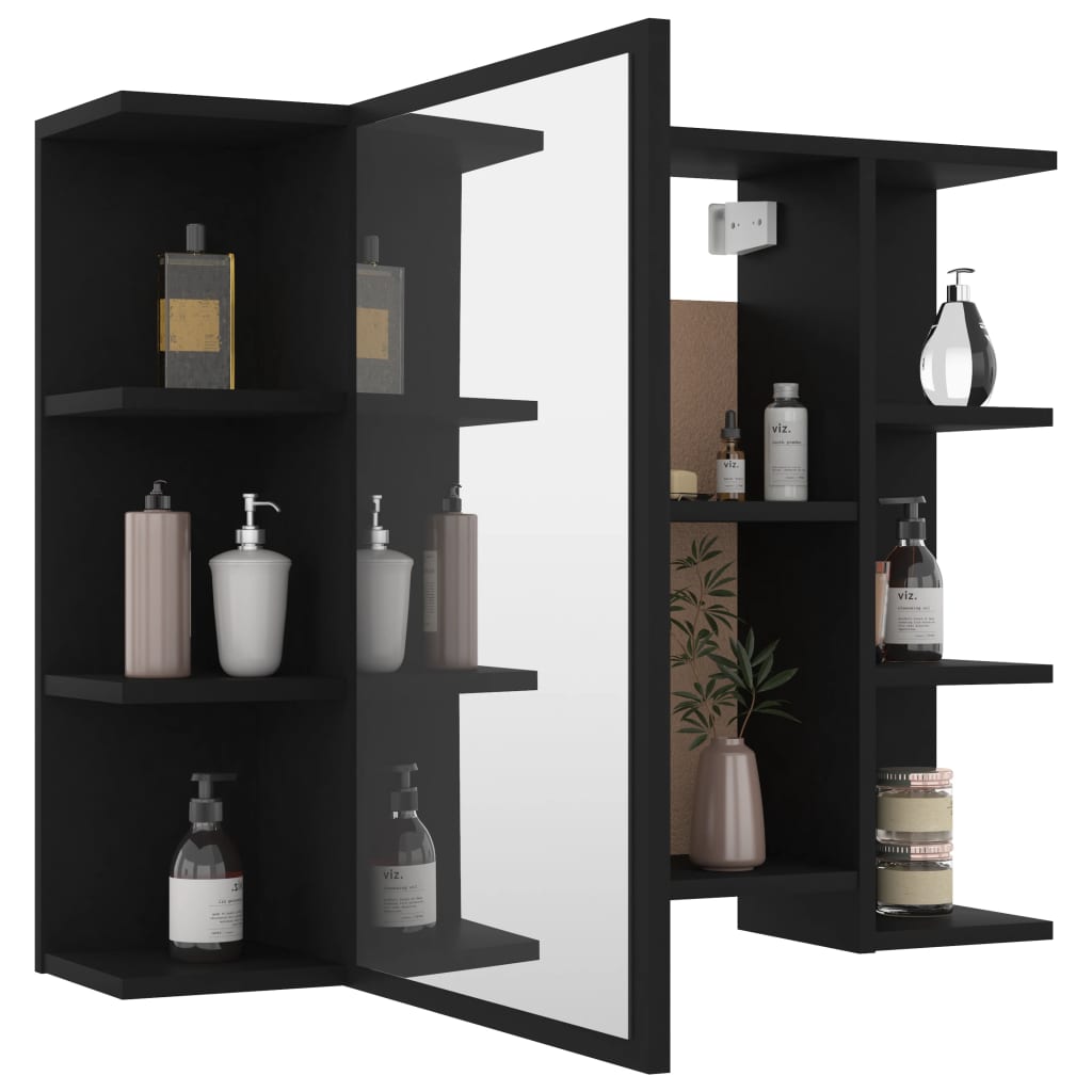 Badeværelses Spejlskab Sort 80x20,5x64 cm Træ Materiale