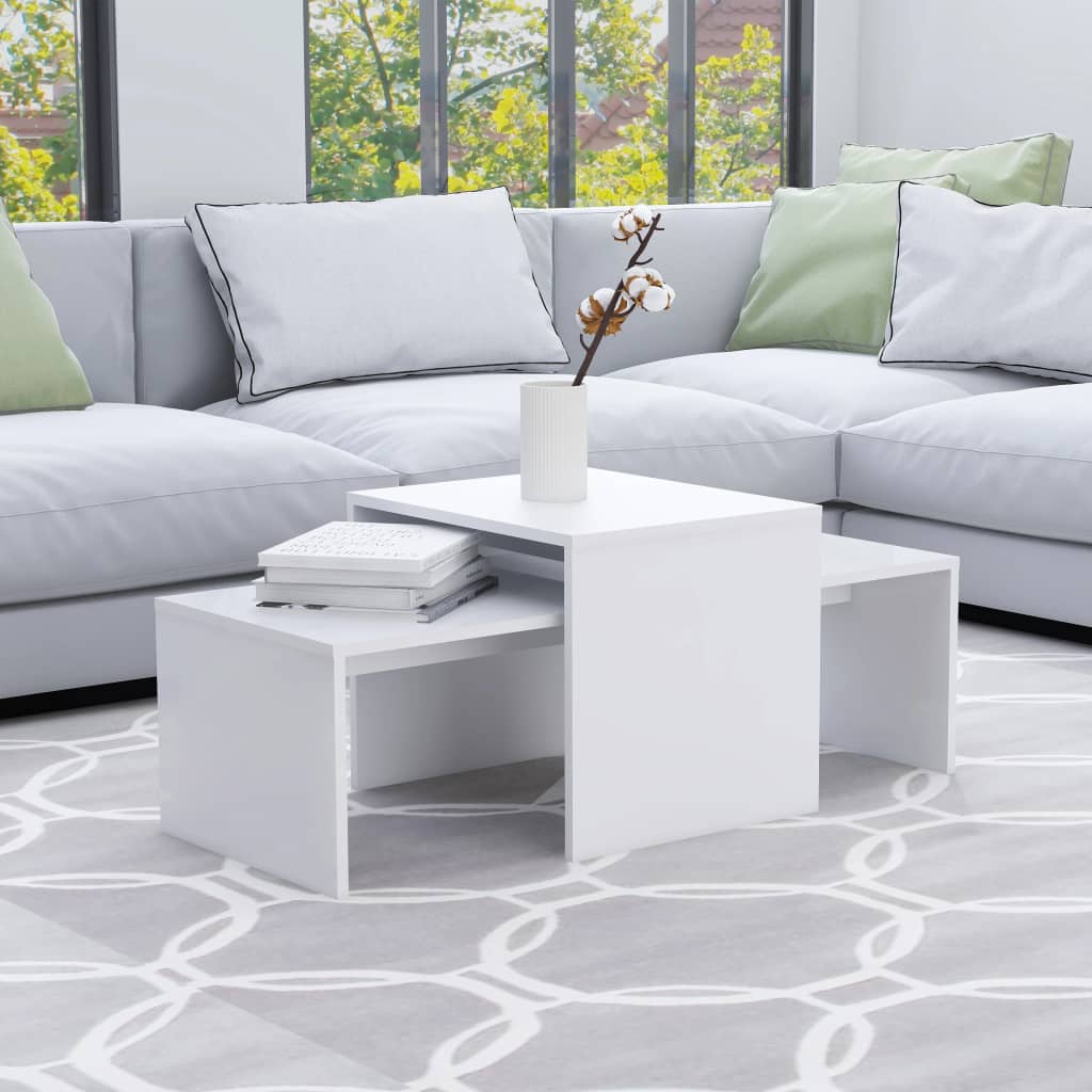 Sofabordssæt Hvid 100x48x40 cm Træmateriale