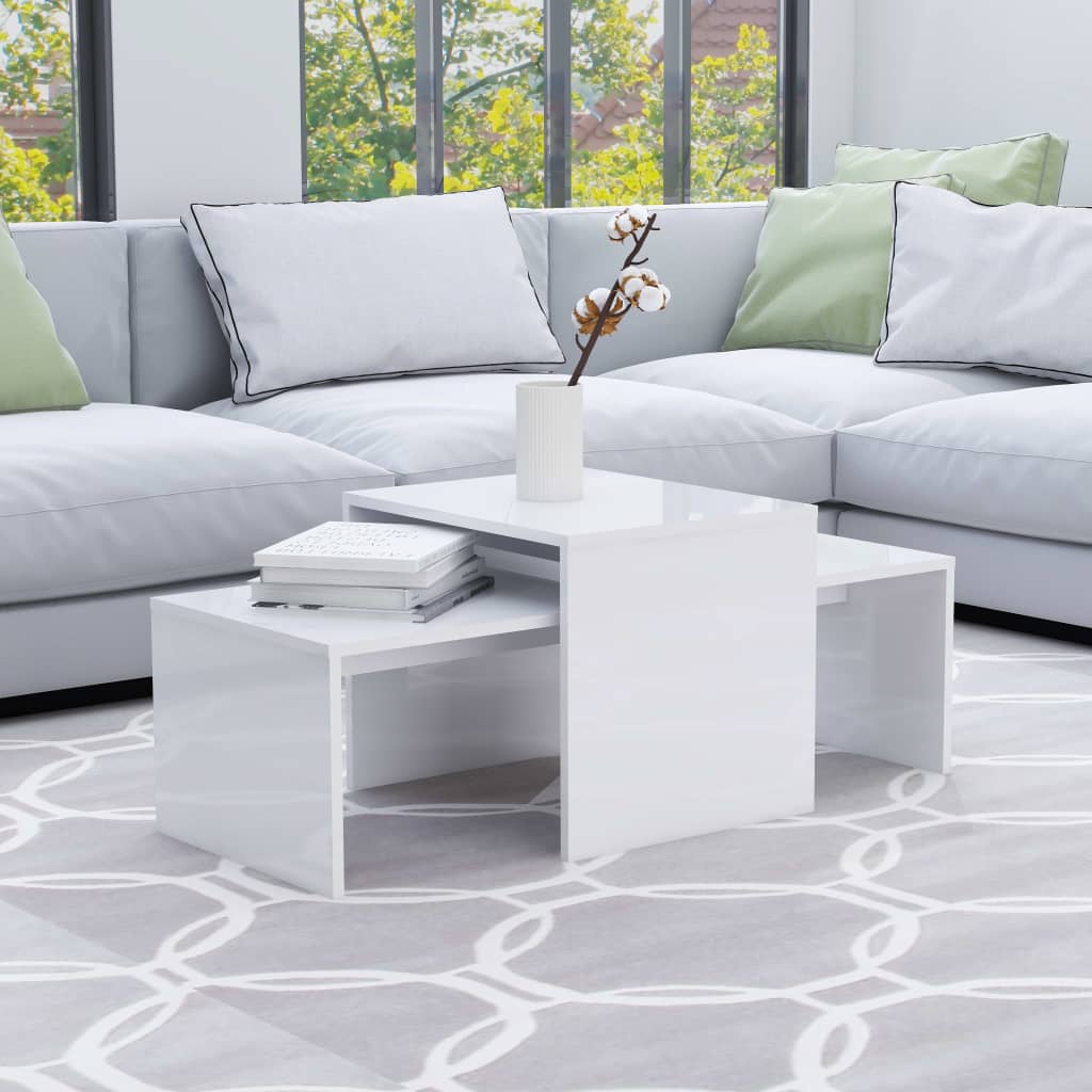 Sofabordssæt højglans hvid 100x48x40 cm træmateriale