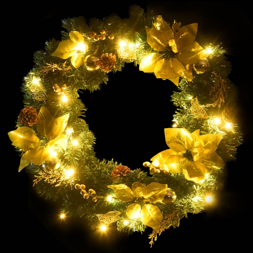 Weihnachtskranz mit LED-Lichtern Grün 60 cm PVC