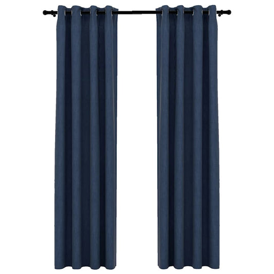 Verdunkelungsvorhänge Ösen Leinenoptik 2 Stk. Blau 140x225 cm