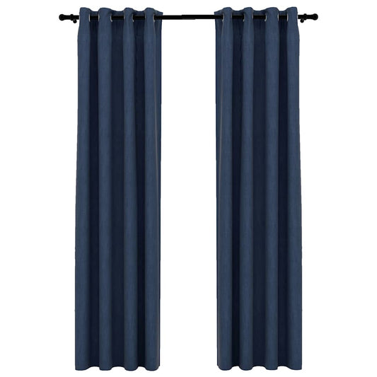 Verdunkelungsvorhänge Ösen Leinenoptik 2 Stk. Blau 140x245 cm