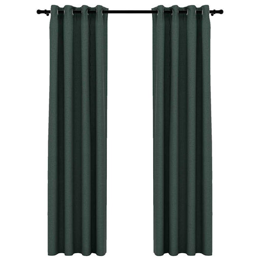 Verdunkelungsvorhänge Ösen Leinenoptik 2 Stk. Grün 140x225 cm