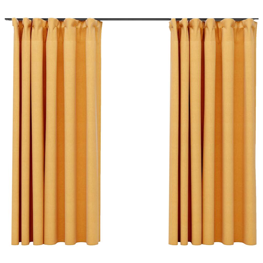 Verdunkelungsvorhänge Haken Leinenoptik 2 Stk. Gelb 140x175 cm