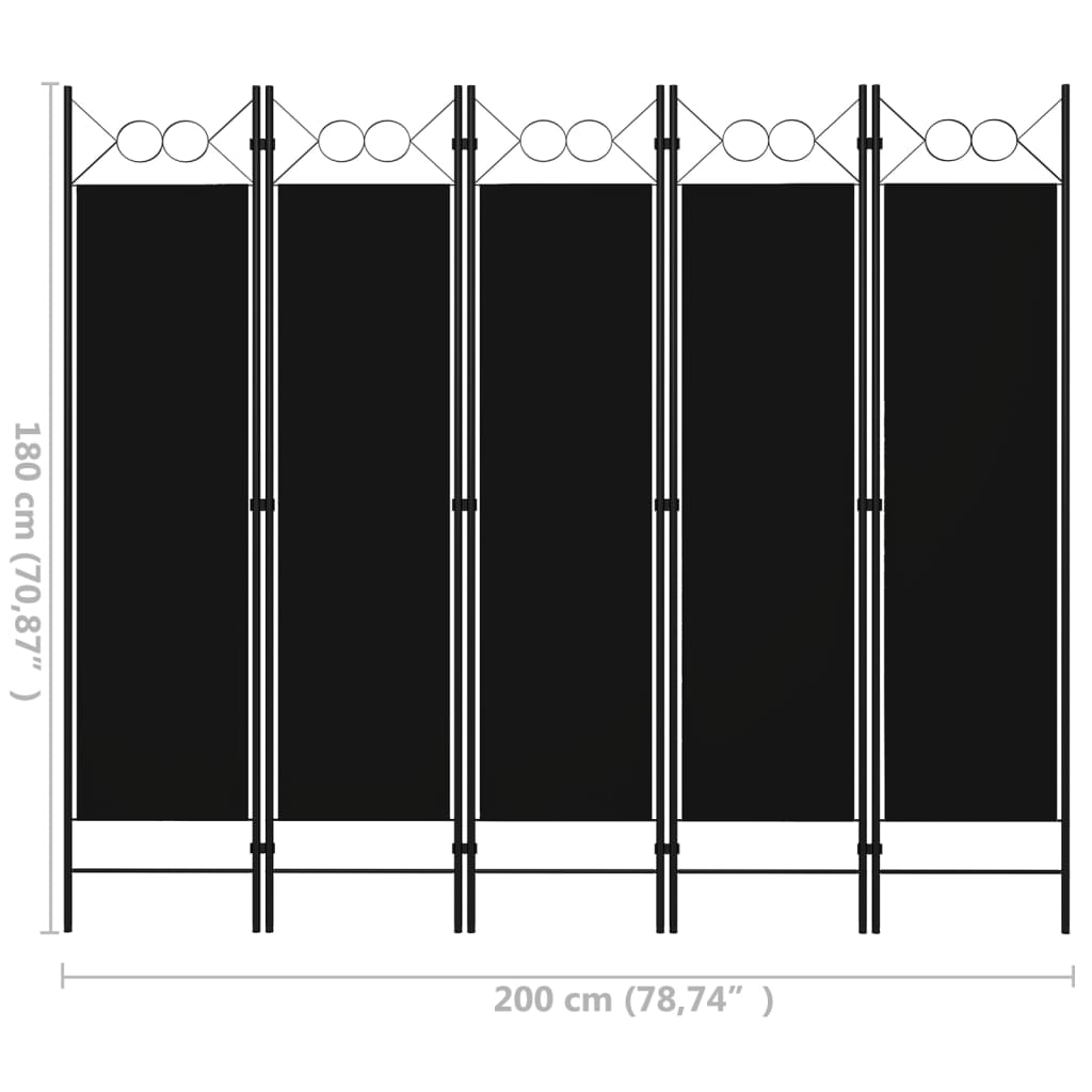 5-tlg. Raumteiler Schwarz 200 x 180 cm