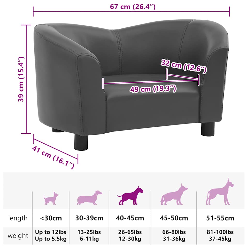 Hundesofa Grå 67x41x39 cm Kunstlæder