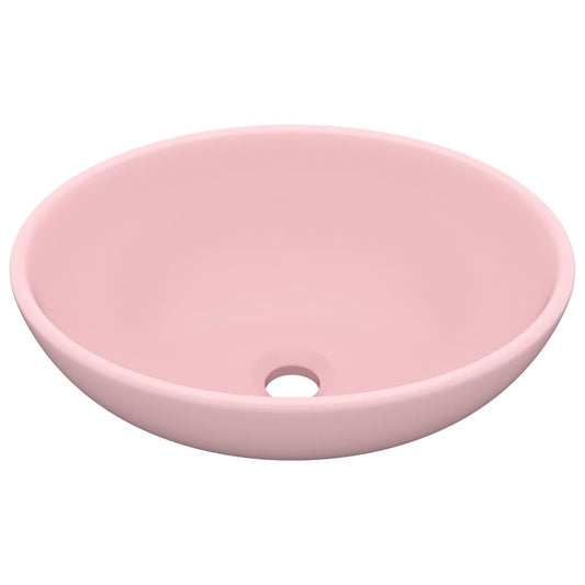 Luxuriöses Ovales Waschbecken Matt Rosa 40x33 cm Keramik