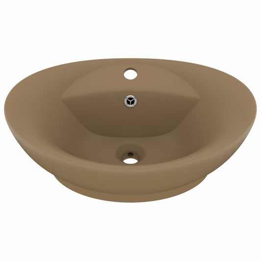 Luxus-Waschbecken Überlauf Oval Matt Creme 58,5x39cm Keramik