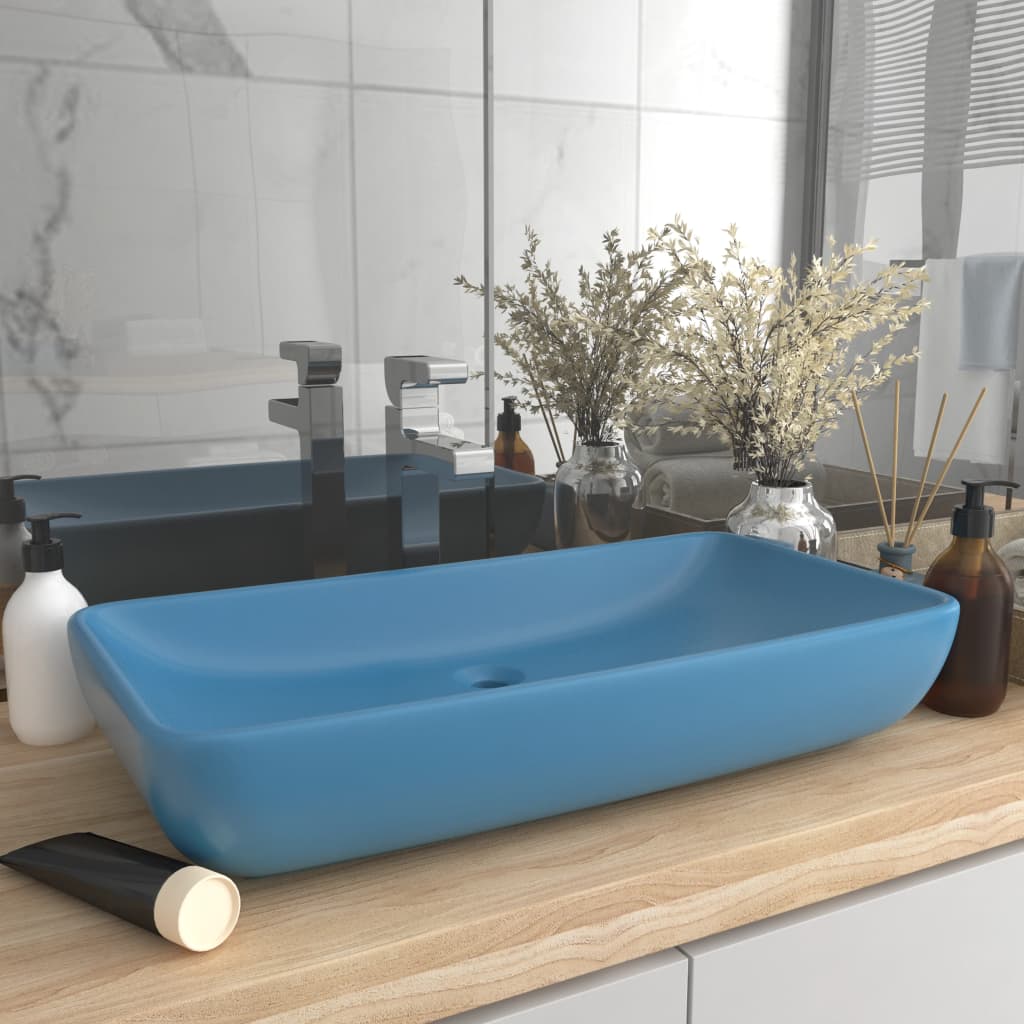 Luksus Håndvask Rektangulær Mat Lyseblå 71x38 cm Keramik